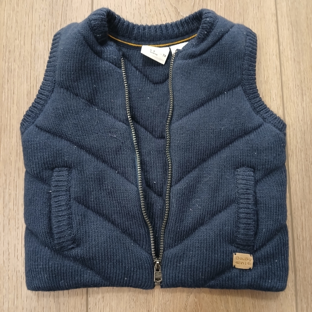 Zara Baby Knit Puffer Vest 6–9 Months Navy Blue Zip Up Preppy - Picture 3 of 5